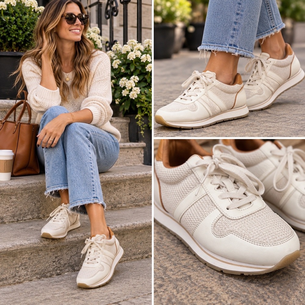 Banana Republic Cream Leather Trim Sneakers Women's Size 9 Casual‎ Shoes